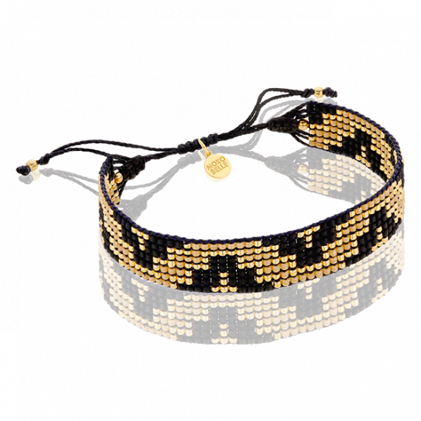 Gold and black beaded bracelet with geometric pattern