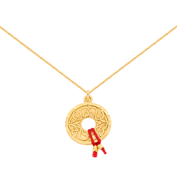 Gold plated chain with Mokobelle rosette and red thread