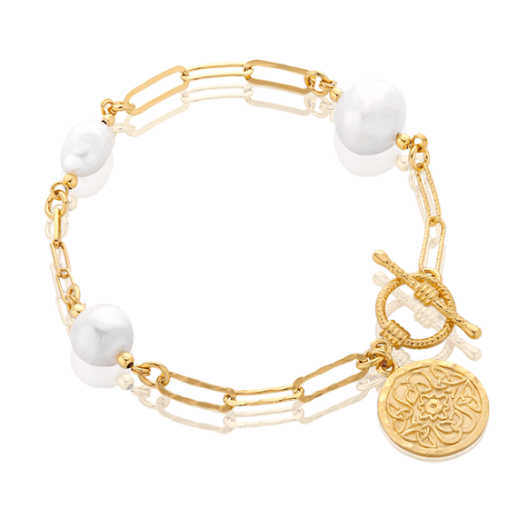 Chain bracelet with irregular pearls and Mokobelle medallion