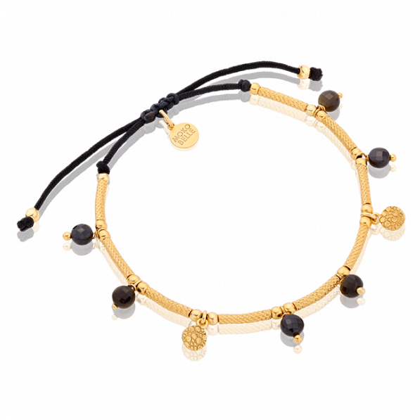 Beaded bracelet with gold plated elements, spinels and obsidians.
