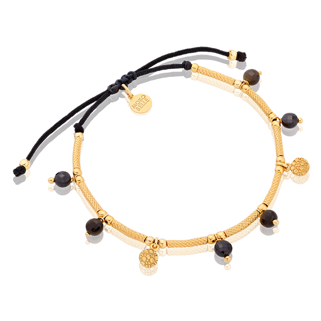 Beaded bracelet with gold plated elements, spinels and obsidians.