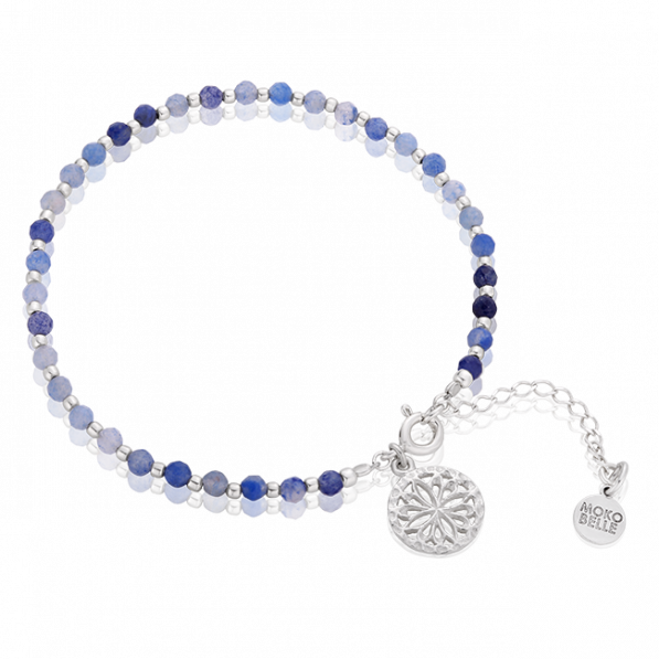 Silver bracelet with blue agates and Alice rosette