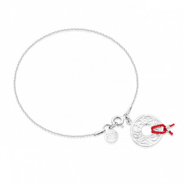 Silver Mokobelle rosette bracelet with red thread
