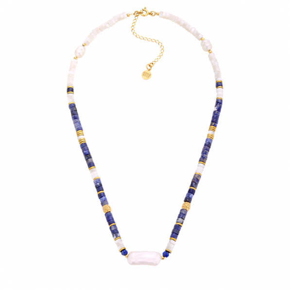 Choker with sodalites and pearls