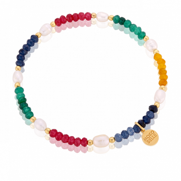 Colourful jade bracelet with pearls