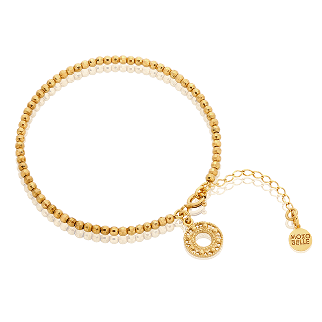 Bracelet with gold-plated beads and rosette Rosa