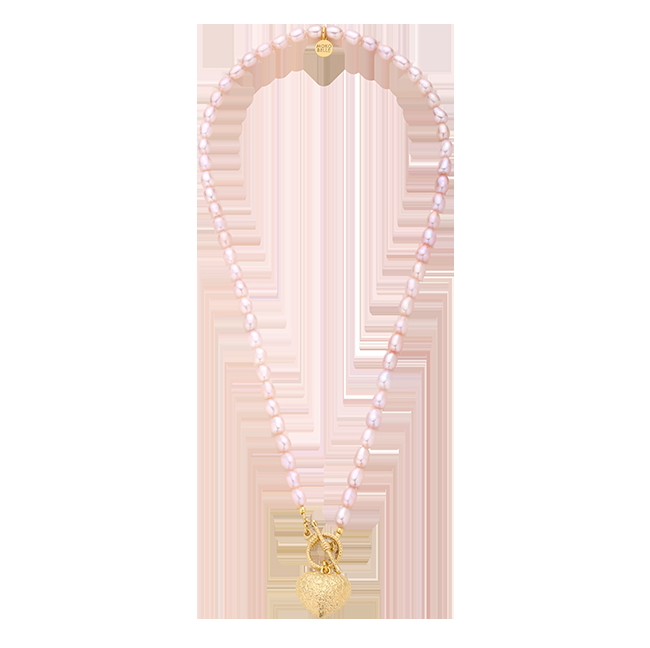 Pink pearl necklace with heart pendant
